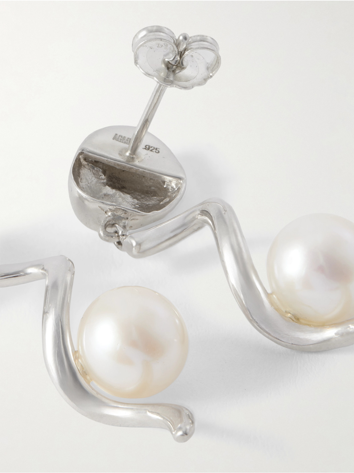 Agmes Teneille Recycled Sterling Silver Pearl Earrings In Metallic