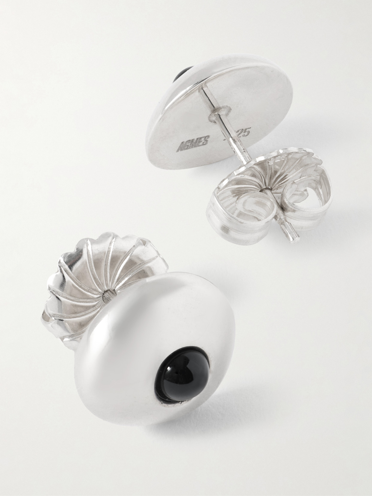 Agmes Large Doughnut Recycled Sterling Silver Onyx Earrings