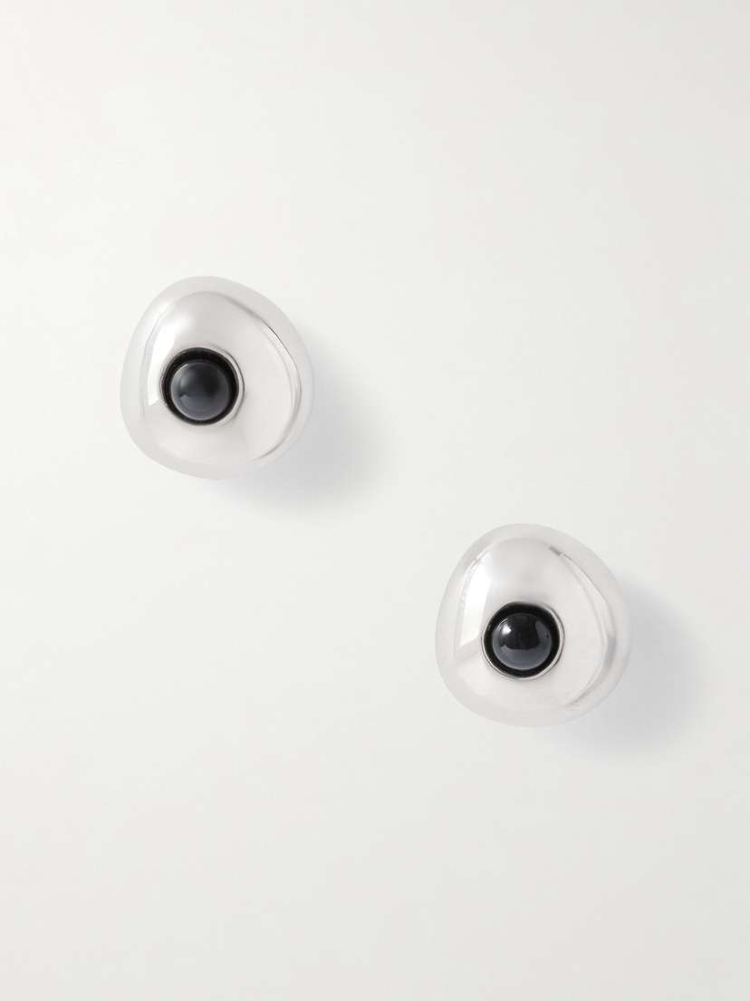 AGMES Large Doughnut Recycled Sterling Silver Onyx Earrings