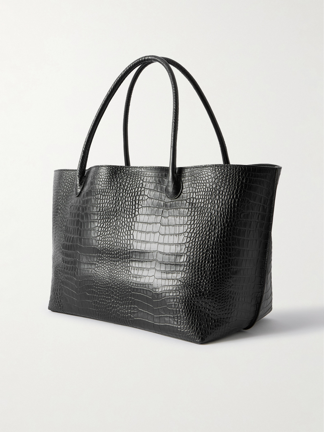 Lie Studio The Eva Weekend Croc-effect Leather Tote In Black