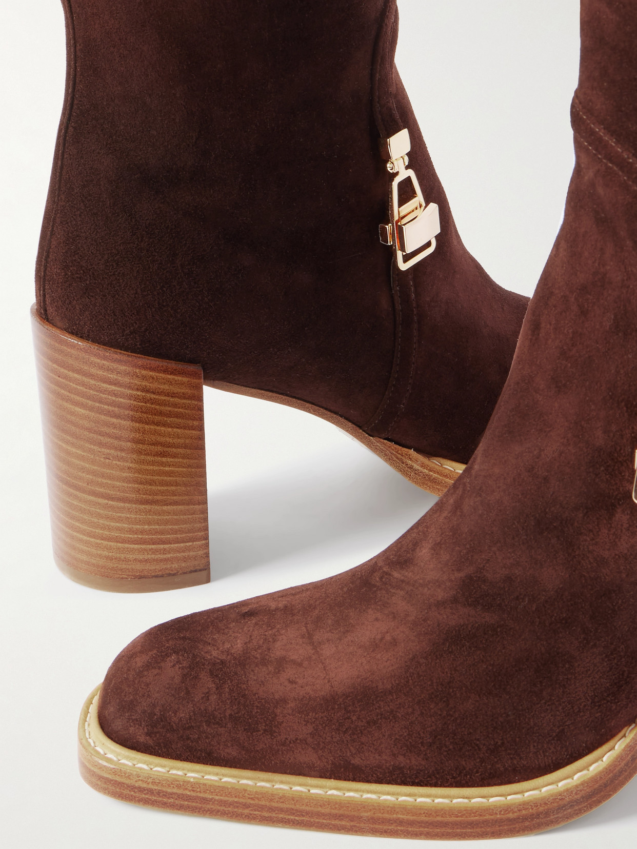 Gabriela Hearst Nina Knee-high Suede Clasp Boots In Brown