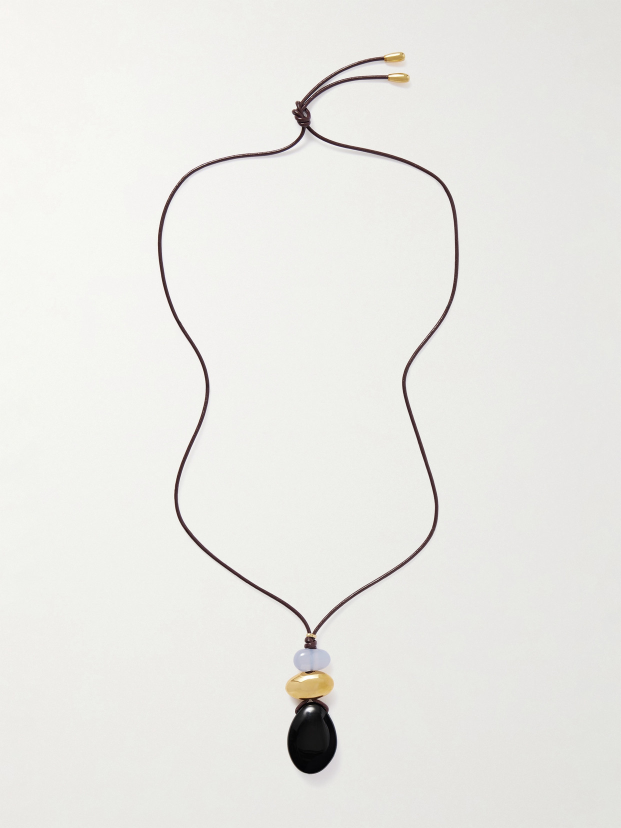 Lizzie Fortunato Museo Gold-plated, Leather, Onyx And Chalcedony Necklace In Brown