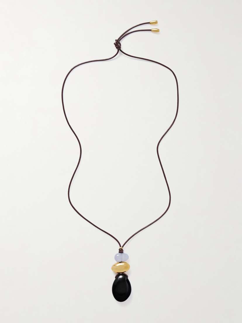 Lizzie Fortunato Museo Gold-plated, Leather, Onyx And Chalcedony Necklace