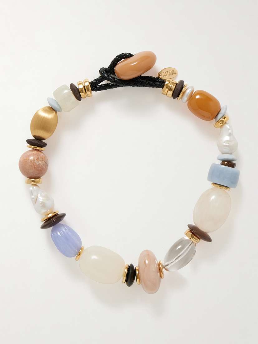 Lizzie Fortunato Monument Gold-plated, Leather, Multi-stone And Horn Necklace