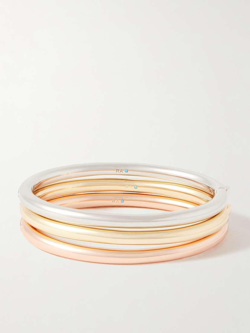 Roxanne Assoulin The Tubular Hinged Set Of Three Gold, Rose Gold And Silver-tone Bracelets