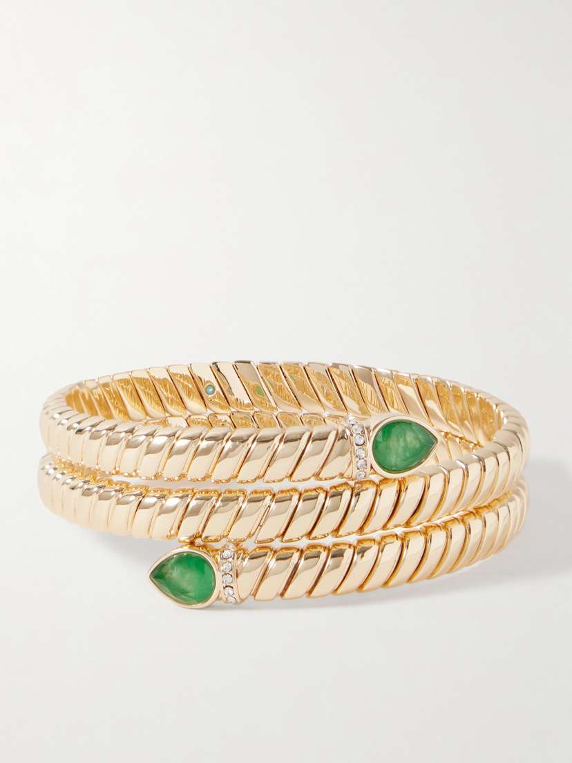 Roxanne Assoulin Cobra Gold-tone, Emerald And Crystal Bracelet