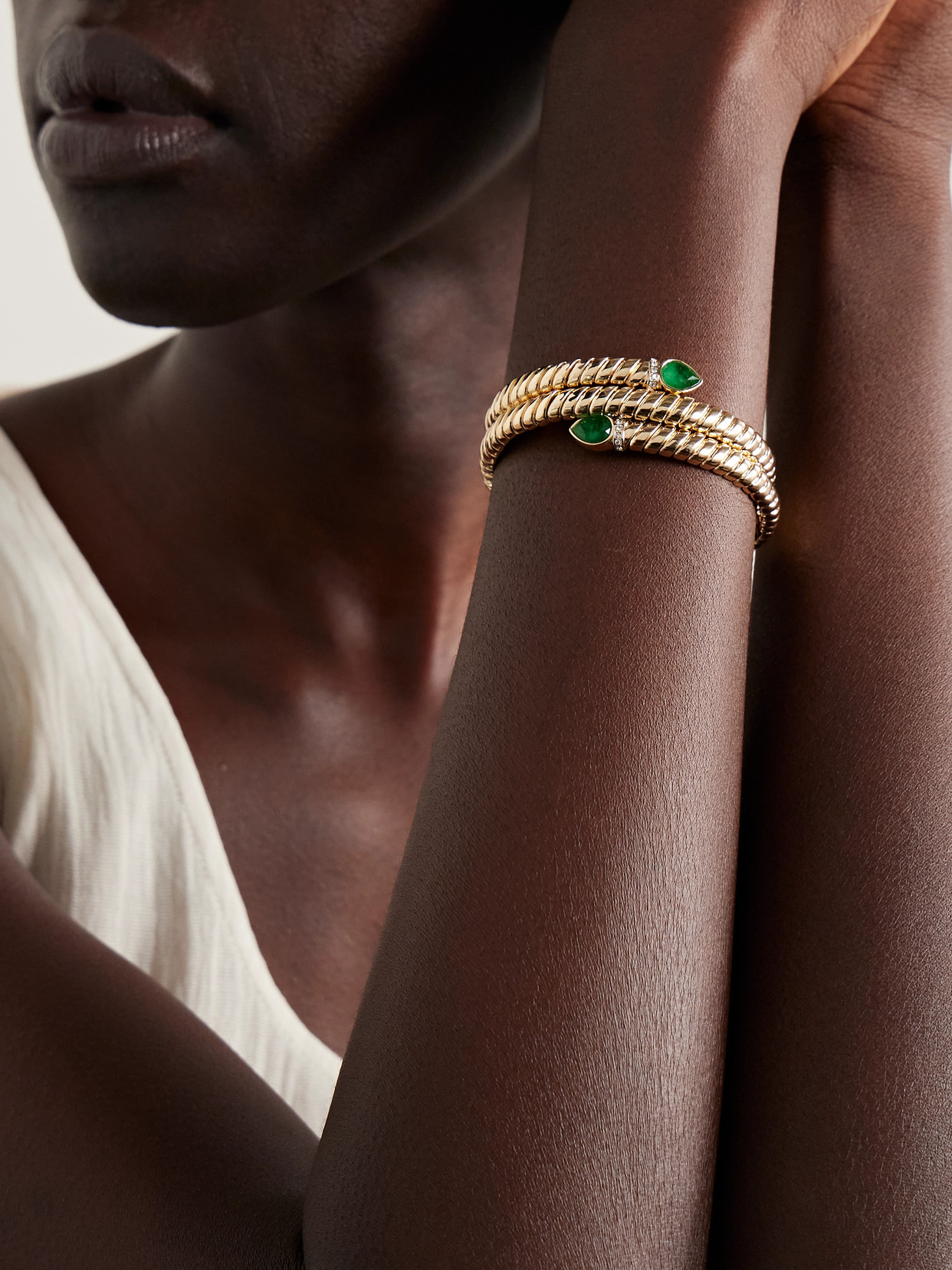 Roxanne Assoulin Cobra Gold-tone, Emerald And Crystal Bracelet In Gold