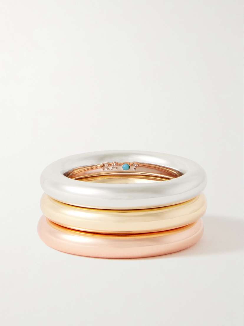 Roxanne Assoulin The Tubular Set Of Three Gold-, Rose Gold- And Silver-tone Rings
