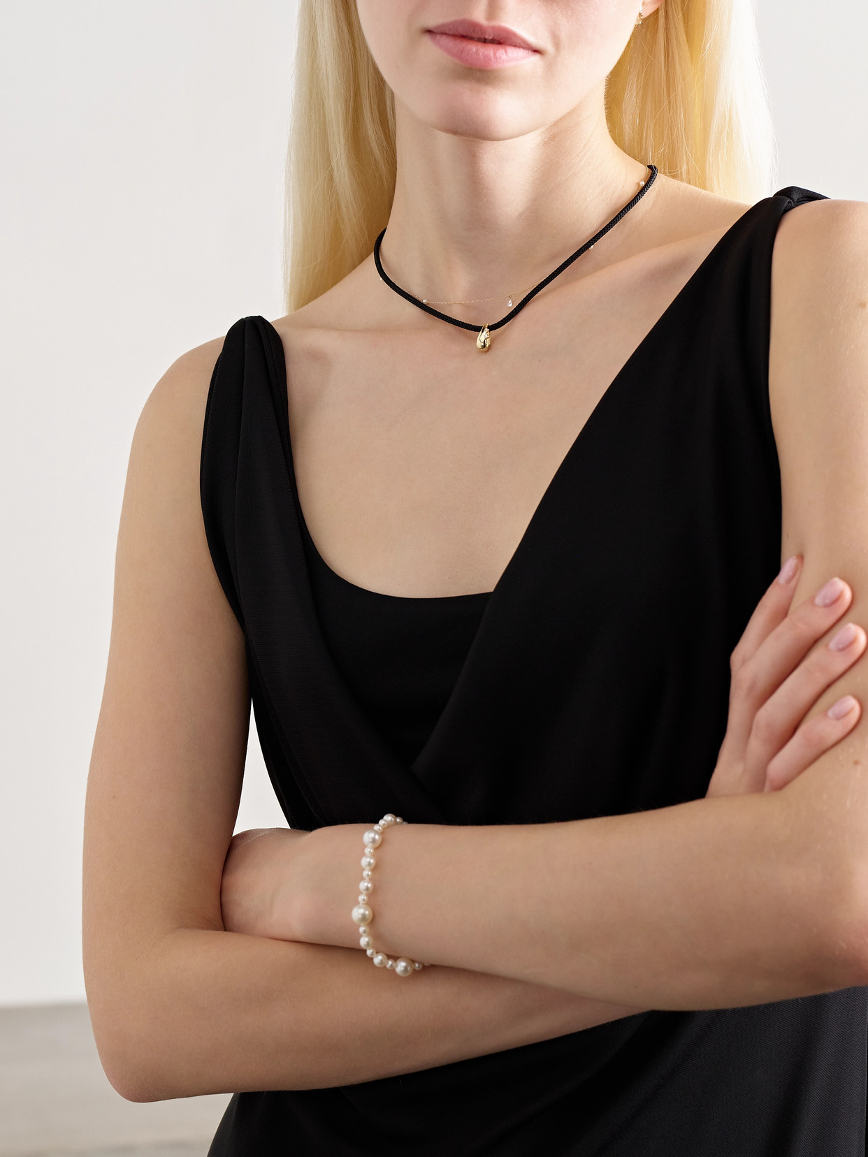 Mizuki 14-karat Gold, Cord And Diamond Necklace In Black