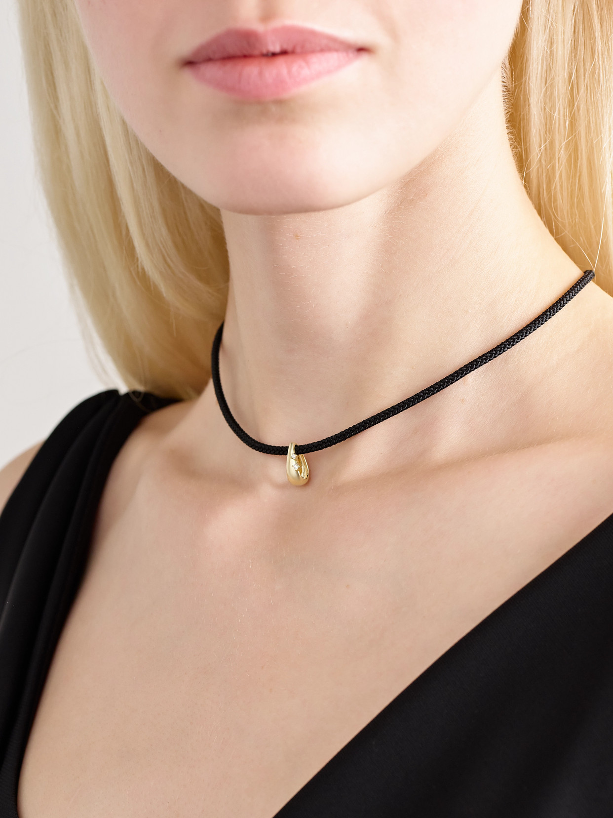 Mizuki 14-karat Gold, Cord And Diamond Necklace In Black