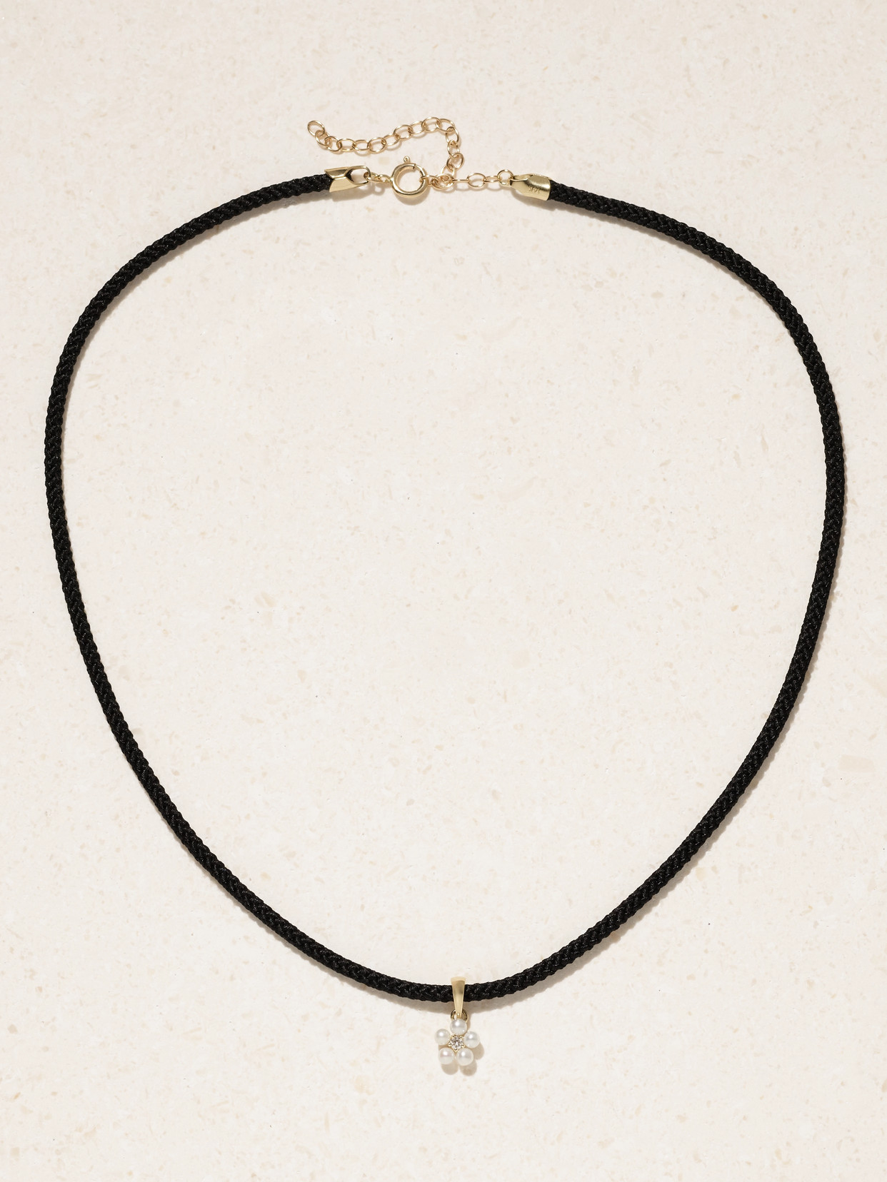 Mizuki 14-karat Gold, Cord, Pearl And Diamond Necklace In Black