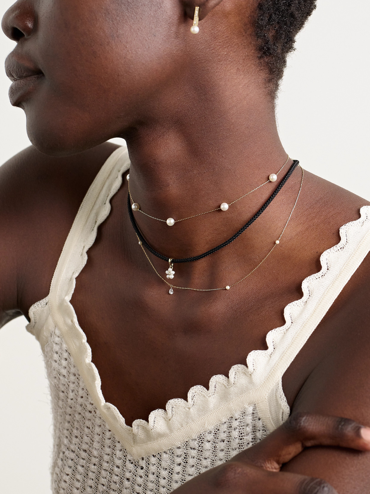 Mizuki 14-karat Gold, Cord, Pearl And Diamond Necklace In Black