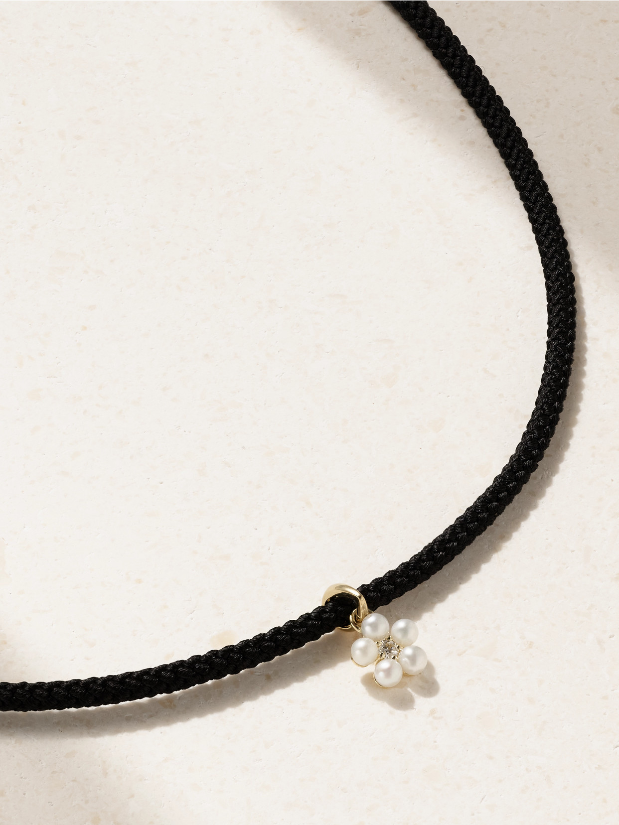 Mizuki 14-karat Gold, Cord, Pearl And Diamond Necklace In Black
