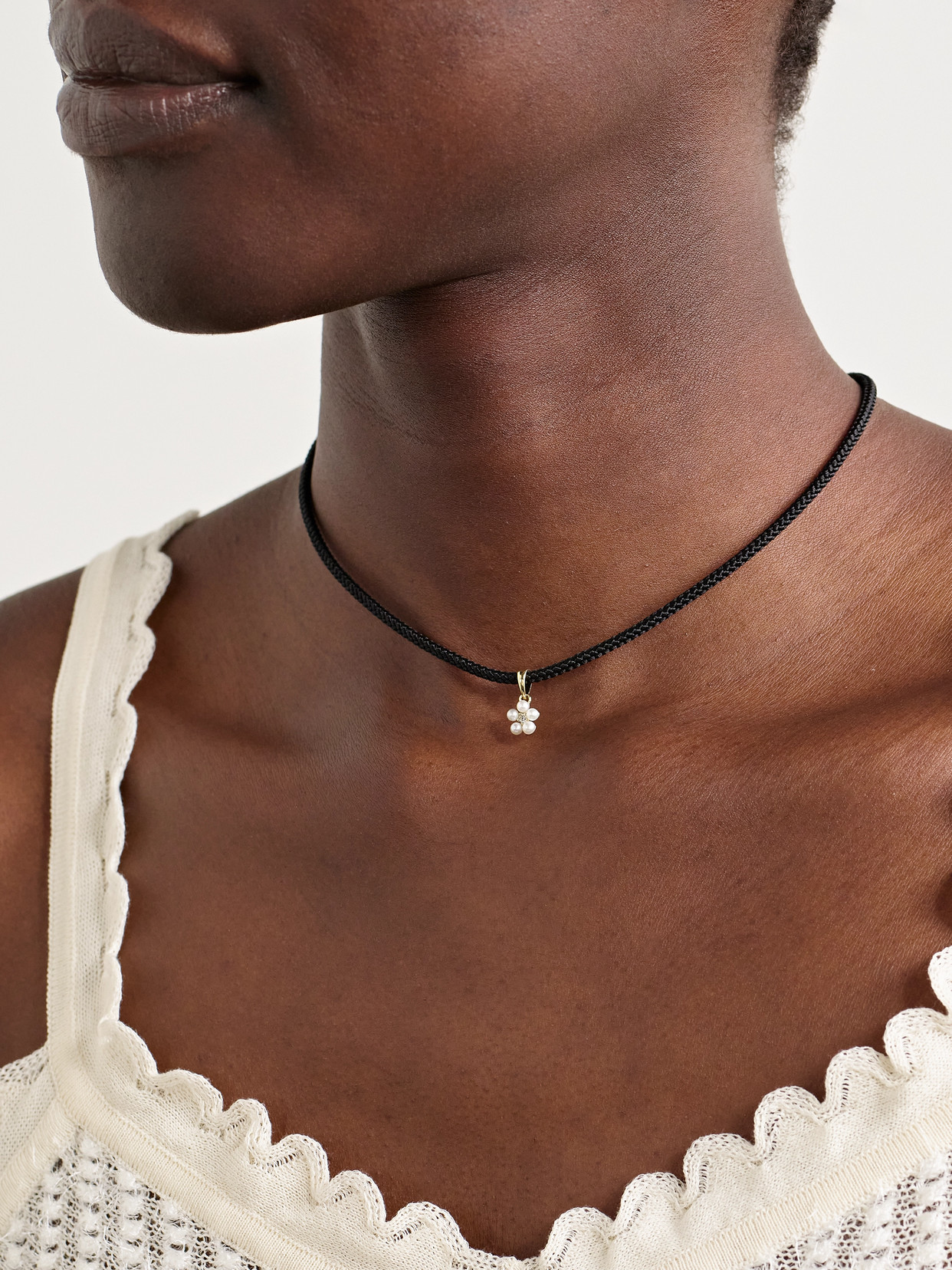 Mizuki 14-karat Gold, Cord, Pearl And Diamond Necklace In Black