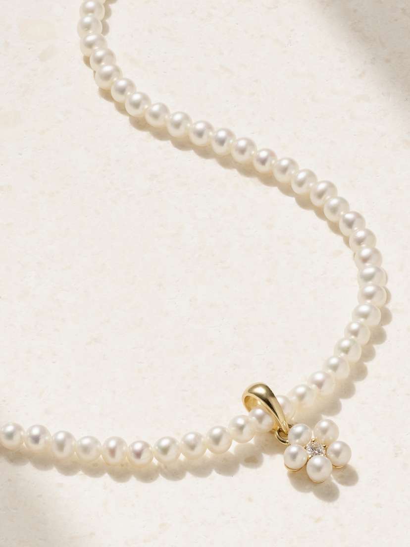 Mizuki 14-karat Gold, Pearl And Diamond Necklace