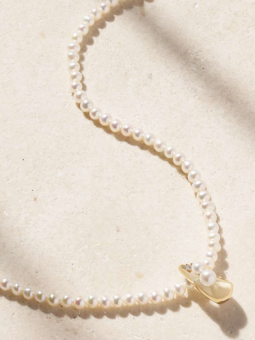 Mizuki 14-karat Gold, Pearl And Diamond Necklace
