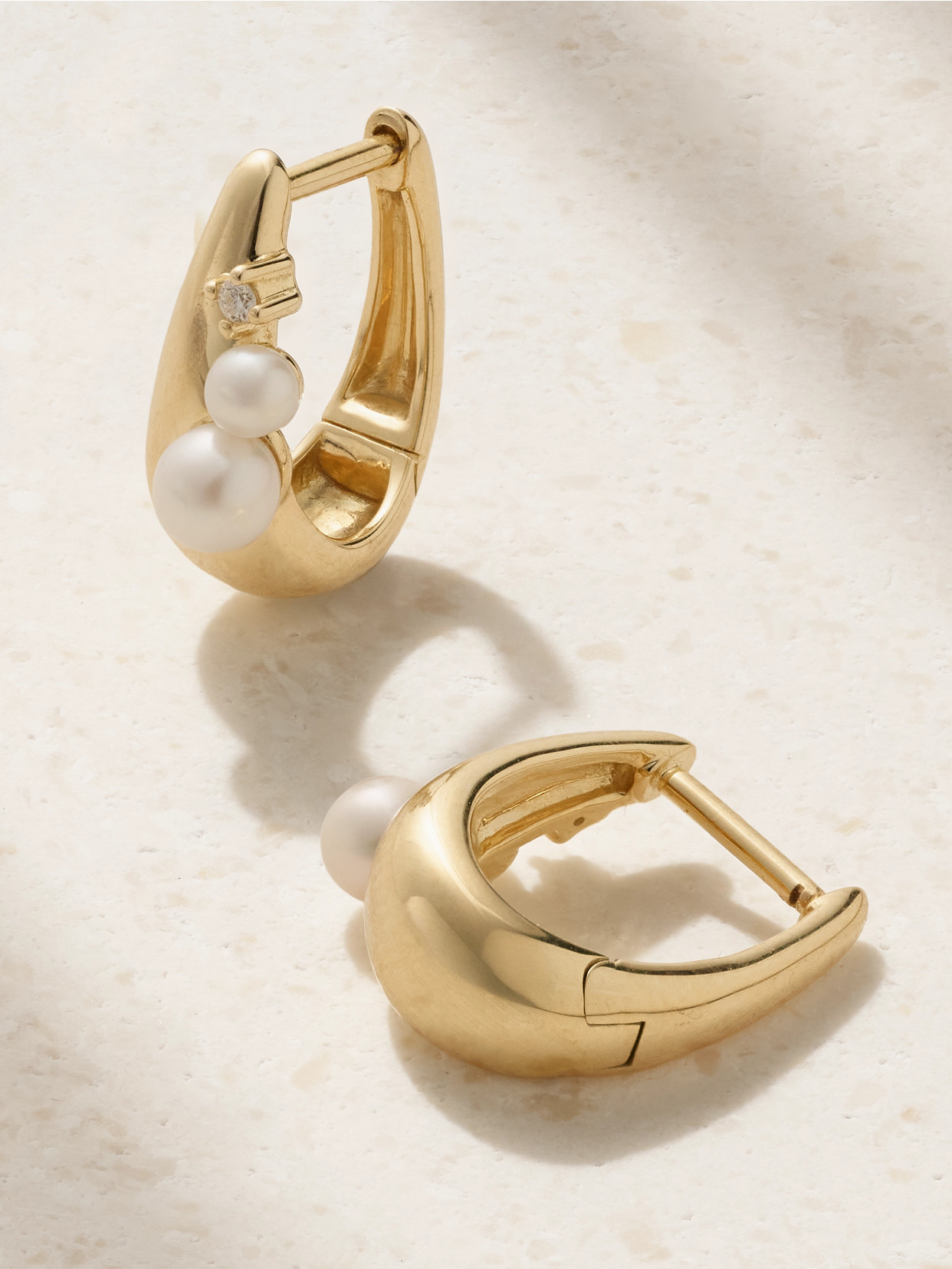 Mizuki 14-karat Gold, Pearl And Diamond Hoop Earrings