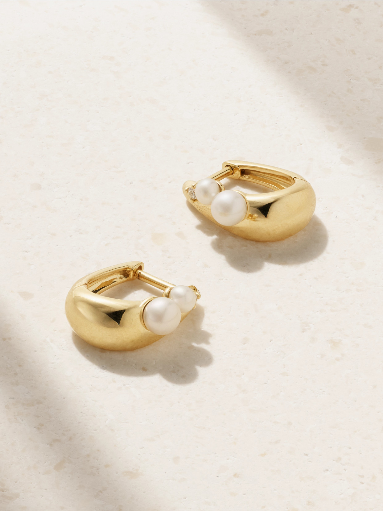 Mizuki 14-karat Gold, Pearl And Diamond Hoop Earrings