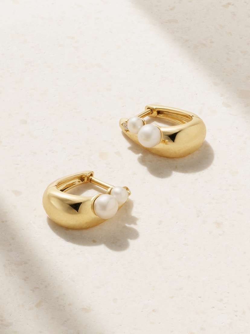 Mizuki 14-karat Gold, Pearl And Diamond Hoop Earrings