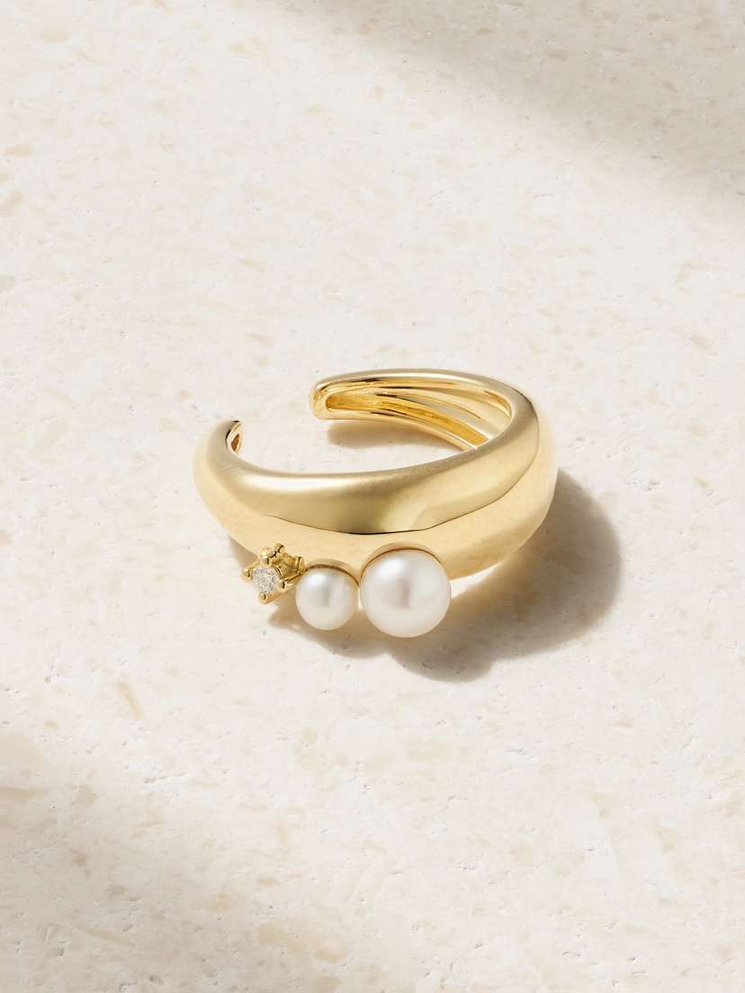 Mizuki 14-karat Gold, Pearl And Diamond Ear Cuff