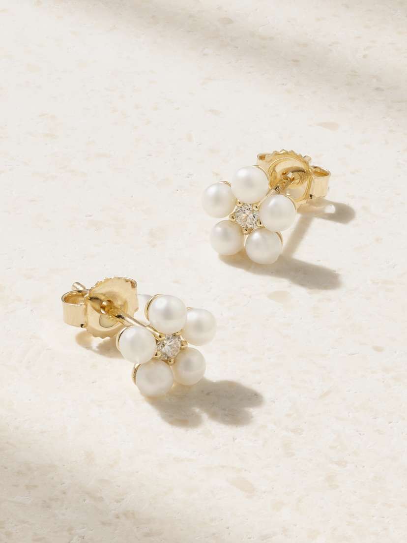 Mizuki 14-karat Gold, Pearl And Diamond Earrings
