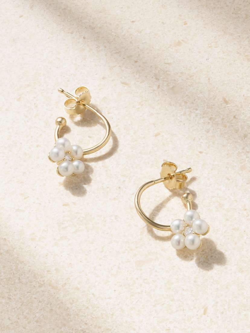 Mizuki 14-karat Gold, Pearl And Diamond Earrings