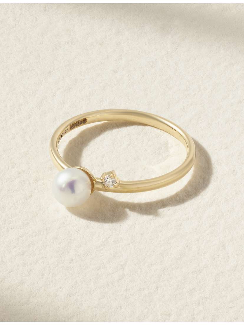 Mizuki 14-karat Gold, Pearl And Diamond Ring