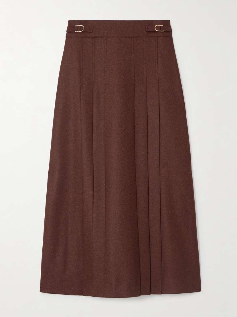 Gabriela Hearst Wesley Pleated Wool And Cashmere-blend Twill Midi Skirt