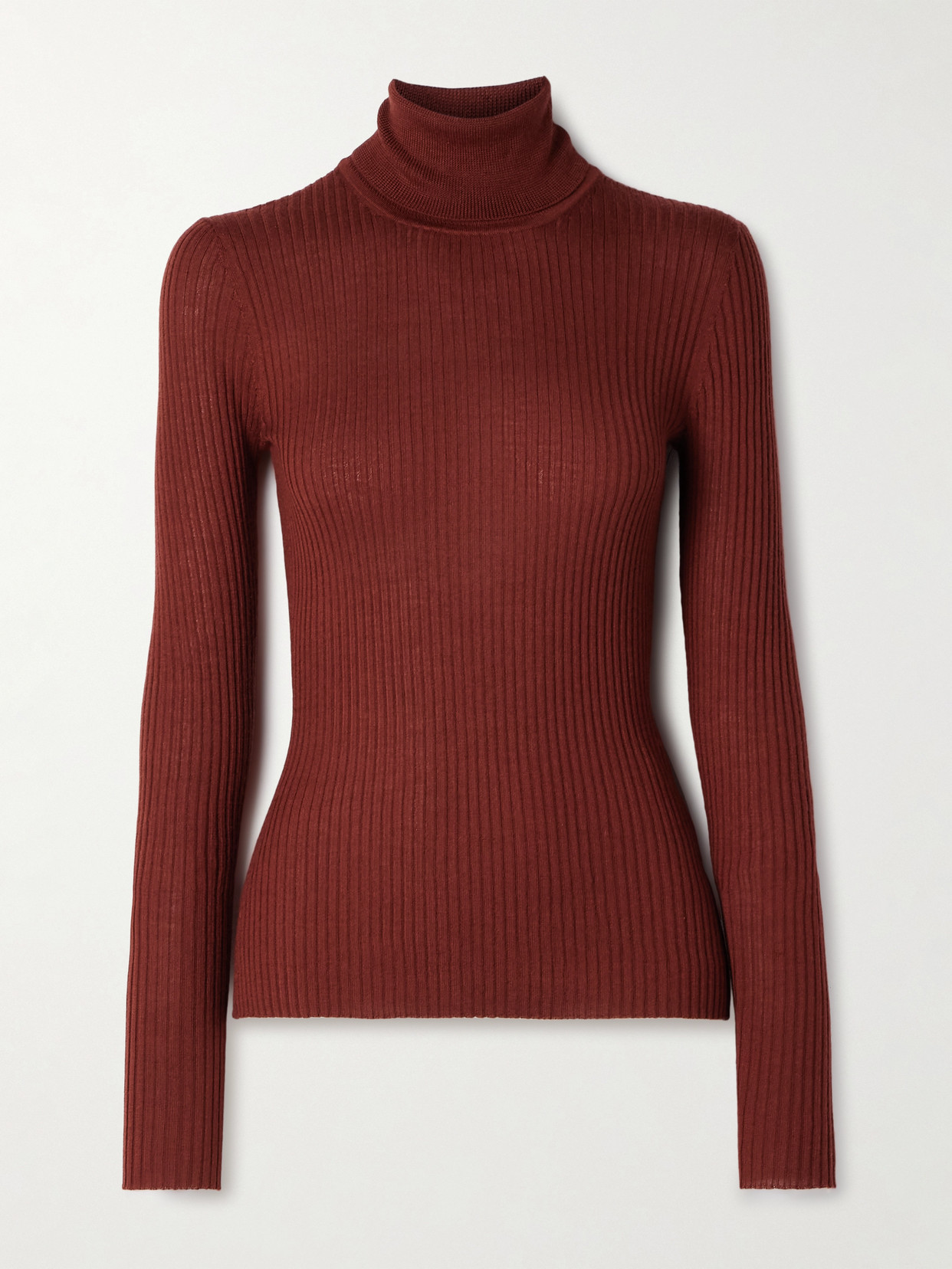 Gabriela Hearst Peppe Ribbed Cashmere And Silk-blend Turtleneck Sweater In Brown