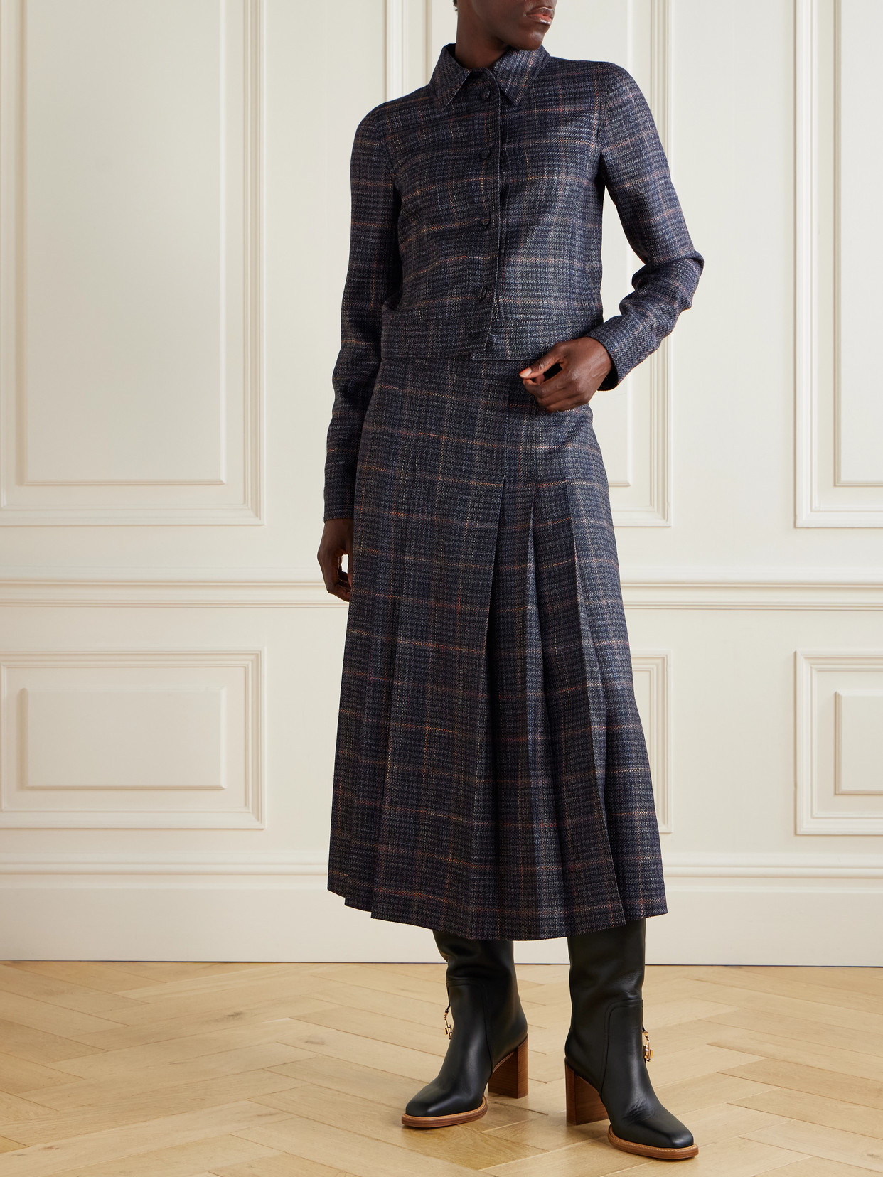 Gabriela Hearst Thereza Prince Of Wales Checked Wool And Silk-blend Jacket In Gray