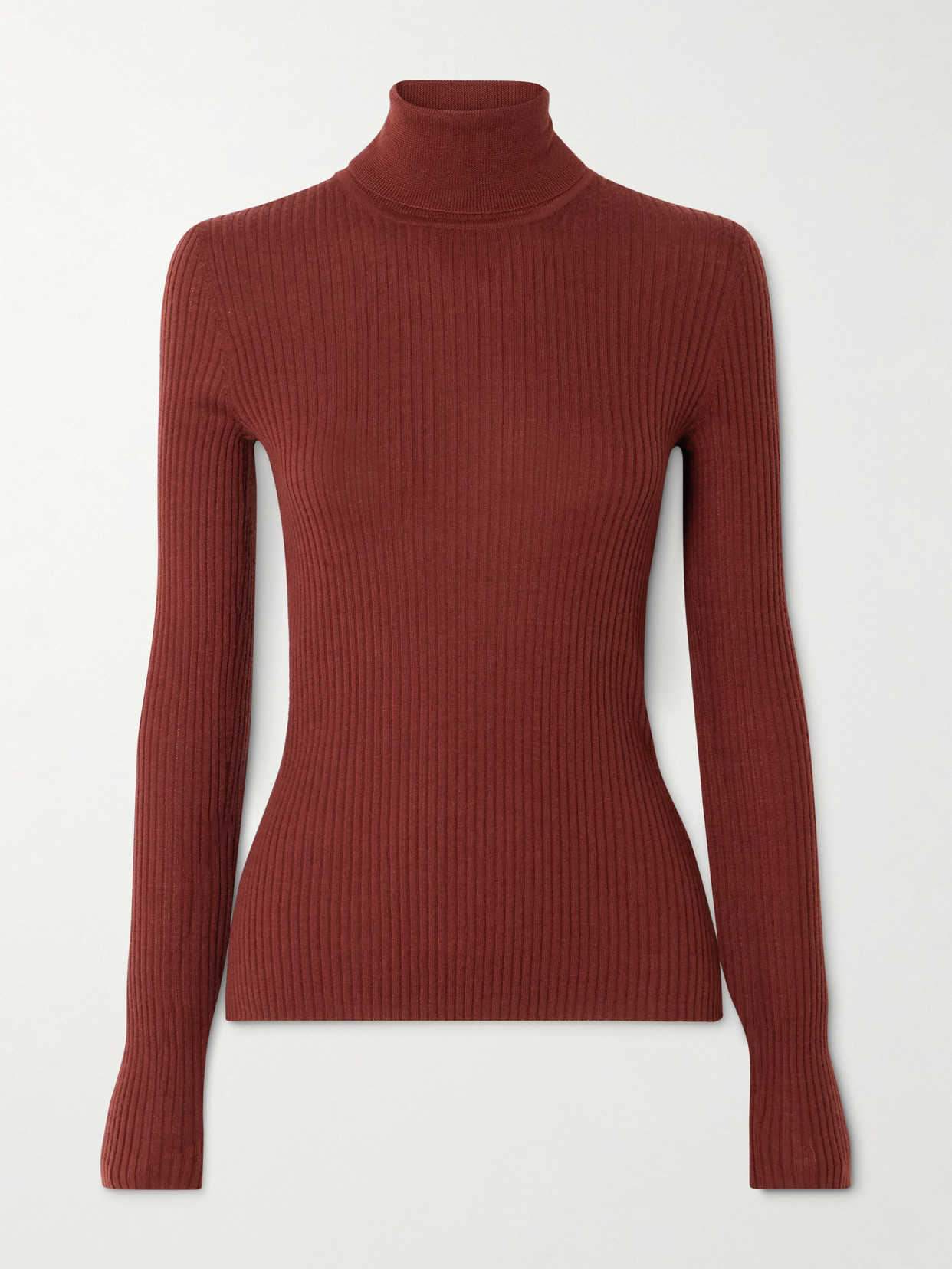 Gabriela Hearst Peppe Ribbed Cashmere And Silk-blend Turtleneck Sweater In Burgundy