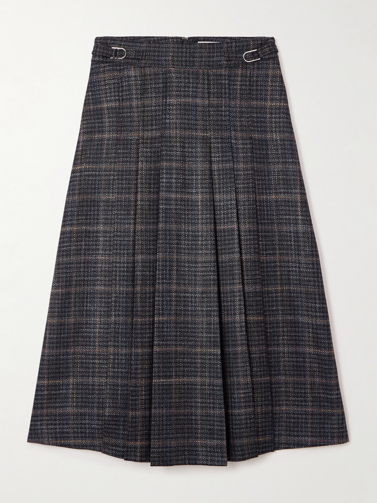 Gabriela Hearst Wesley Pleated Checked Wool And Silk-blend Midi Skirt In Green