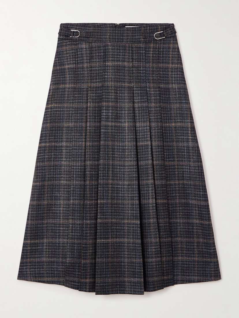 Gabriela Hearst Wesley Pleated Checked Wool And Silk-blend Midi Skirt