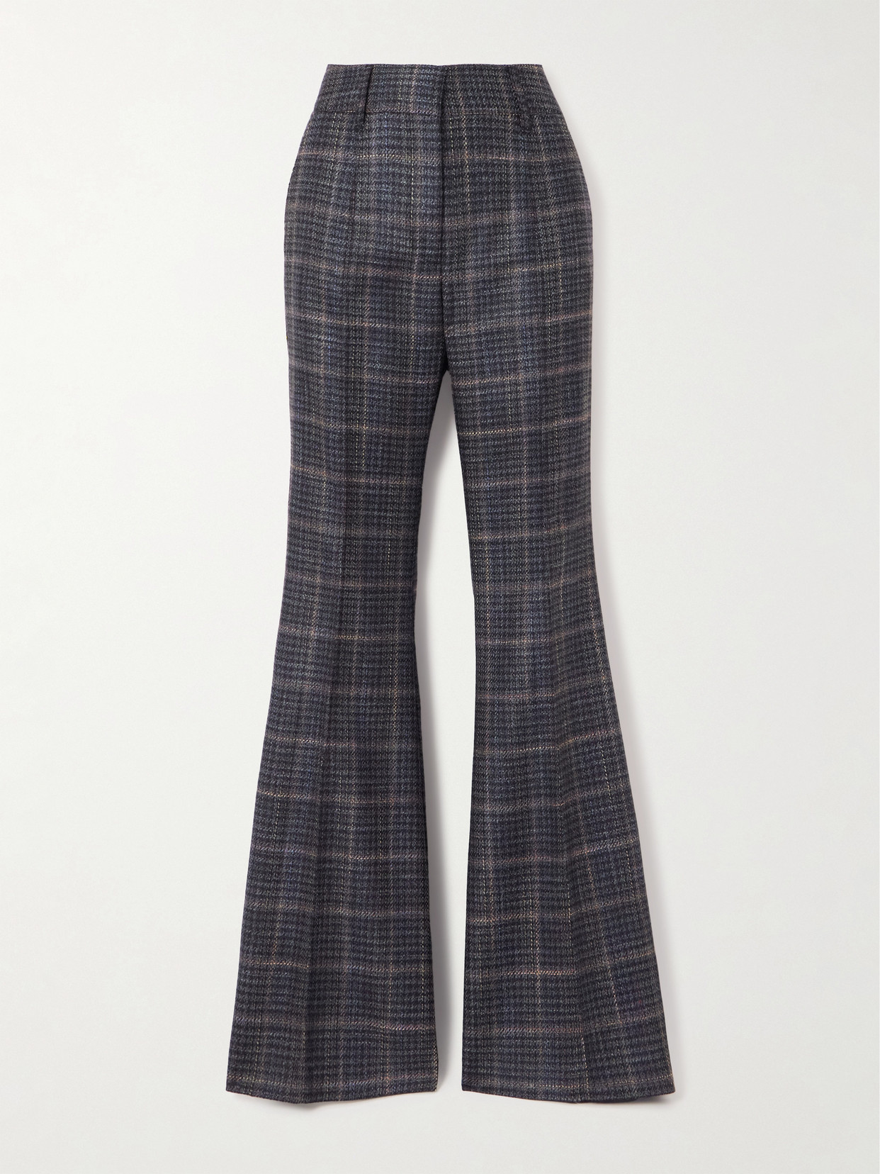 Gabriela Hearst Rhein Checked Wool And Silk-blend Flared Pants In Gray