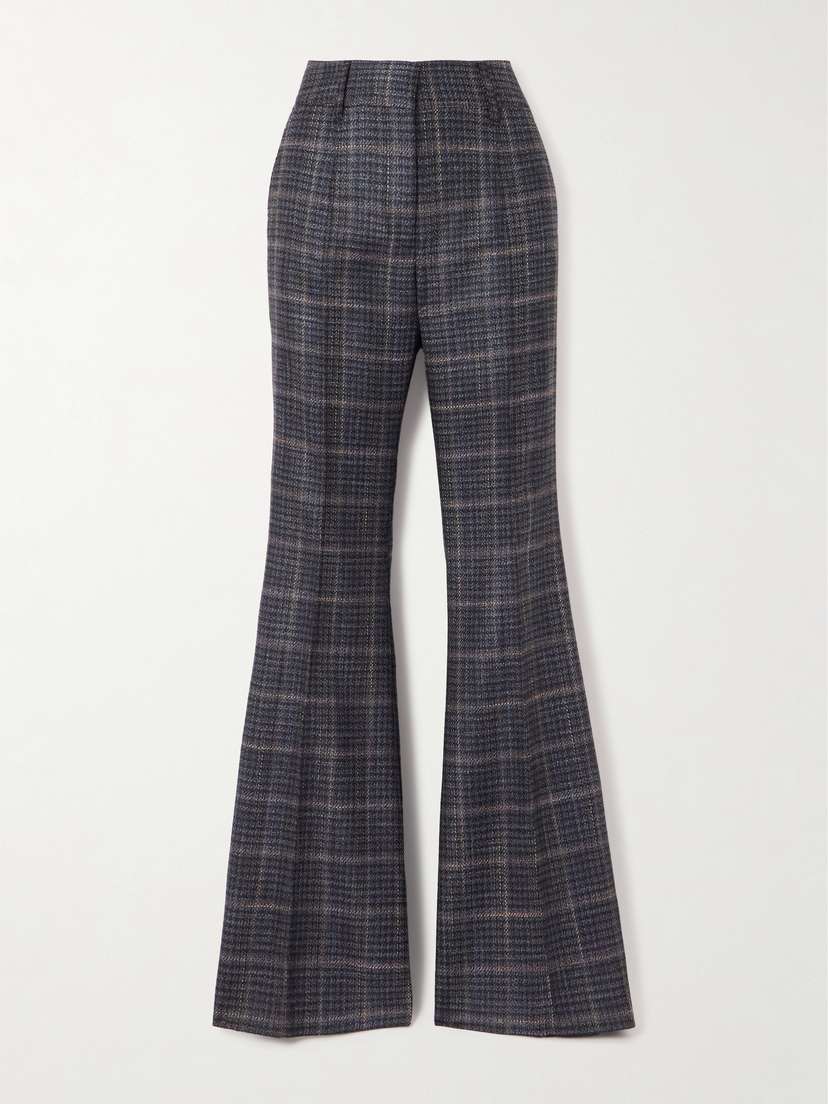 Gabriela Hearst Rhein Checked Wool And Silk-blend Flared Pants