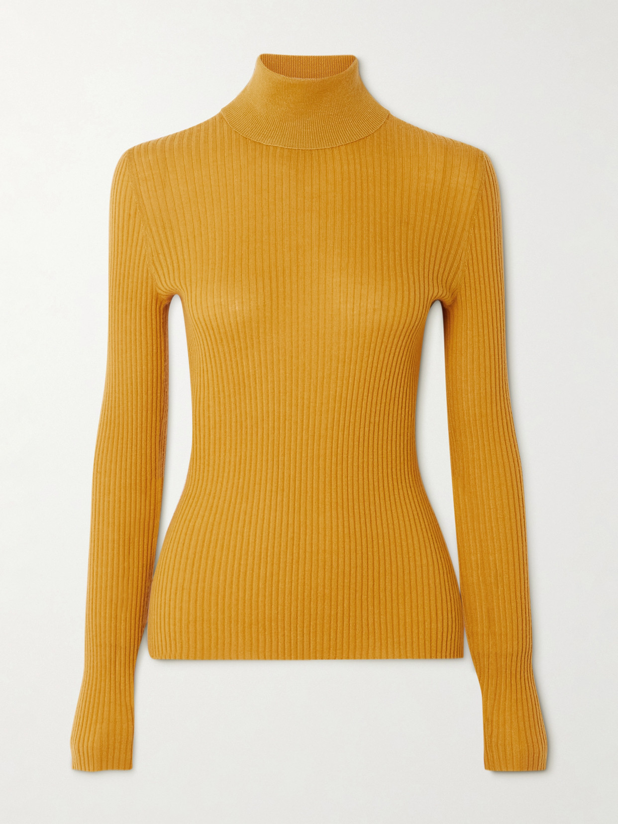 Gabriela Hearst Peppe Ribbed Cashmere And Silk-blend Turtleneck Sweater In Yellow