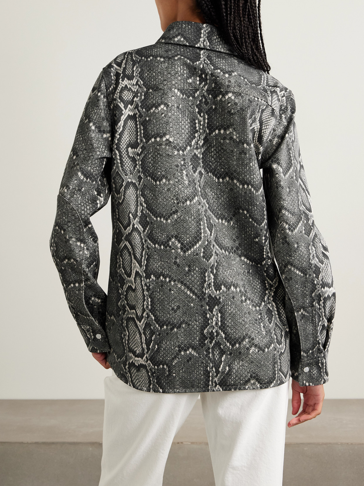 John Austin Snake-Print Recycled Denim Shirt