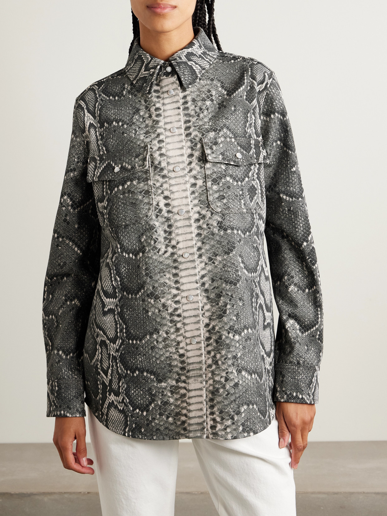 John Austin Snake-Print Recycled Denim Shirt