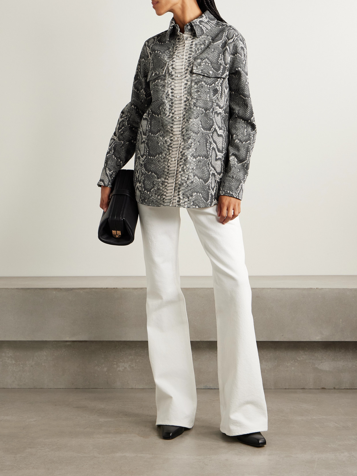 John Austin Snake-Print Recycled Denim Shirt