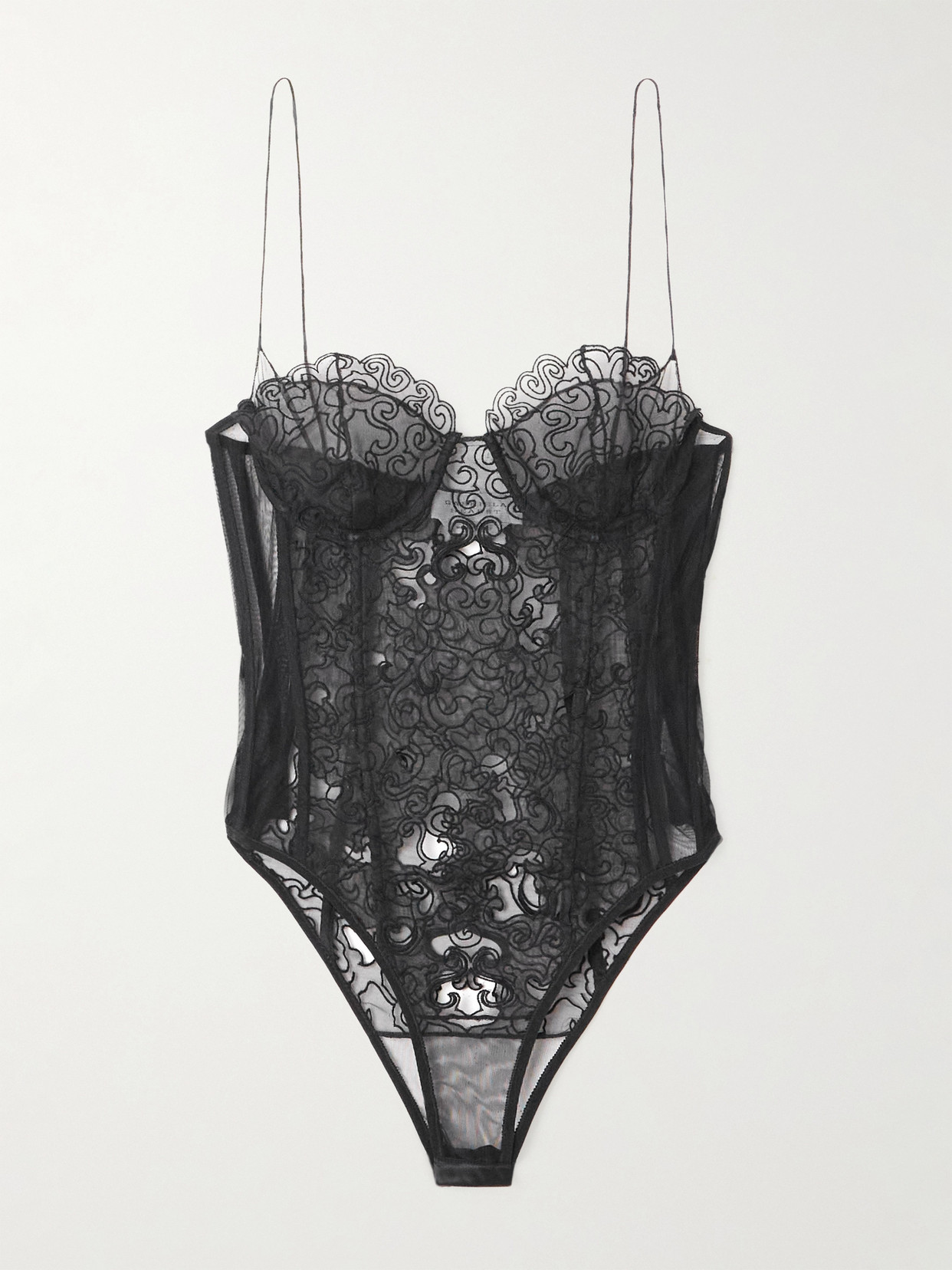 Gabriela Hearst Bellarose Mesh-trimmed Silk-lace Bodysuit In Black