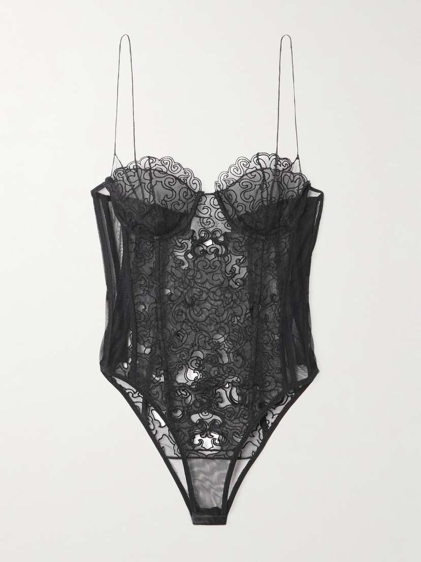 Gabriela Hearst Bellarose Mesh-trimmed Silk-lace Bodysuit