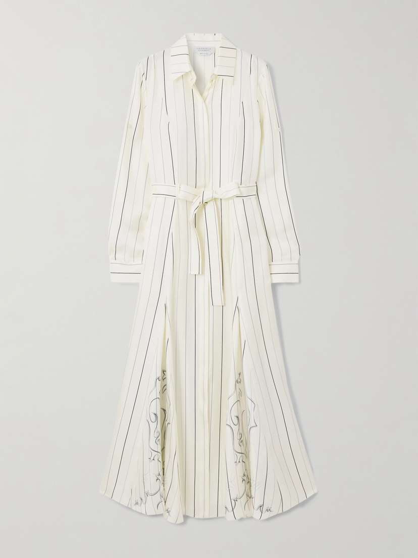 Gabriela Hearst Galway Belted Striped Silk-twill Midi Shirt Dress