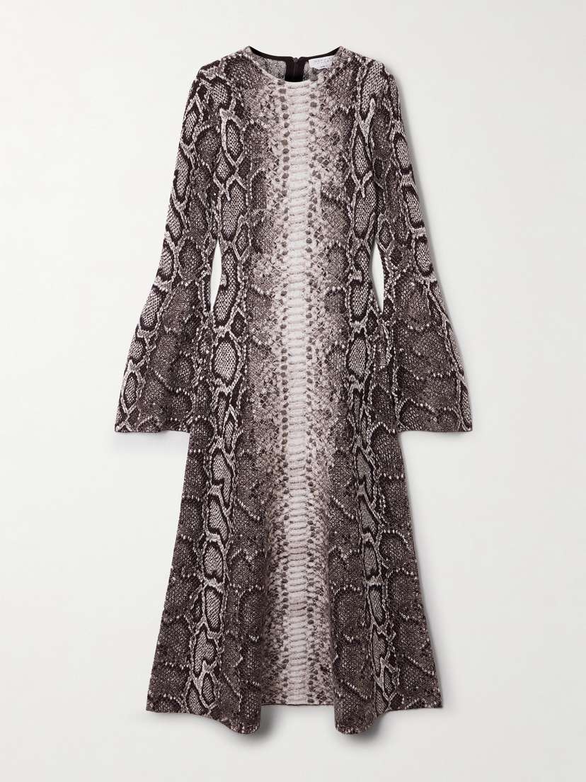 Gabriela Hearst Snake-effect Jacquard-knit Cashmere And Silk Blend Maxi Dress