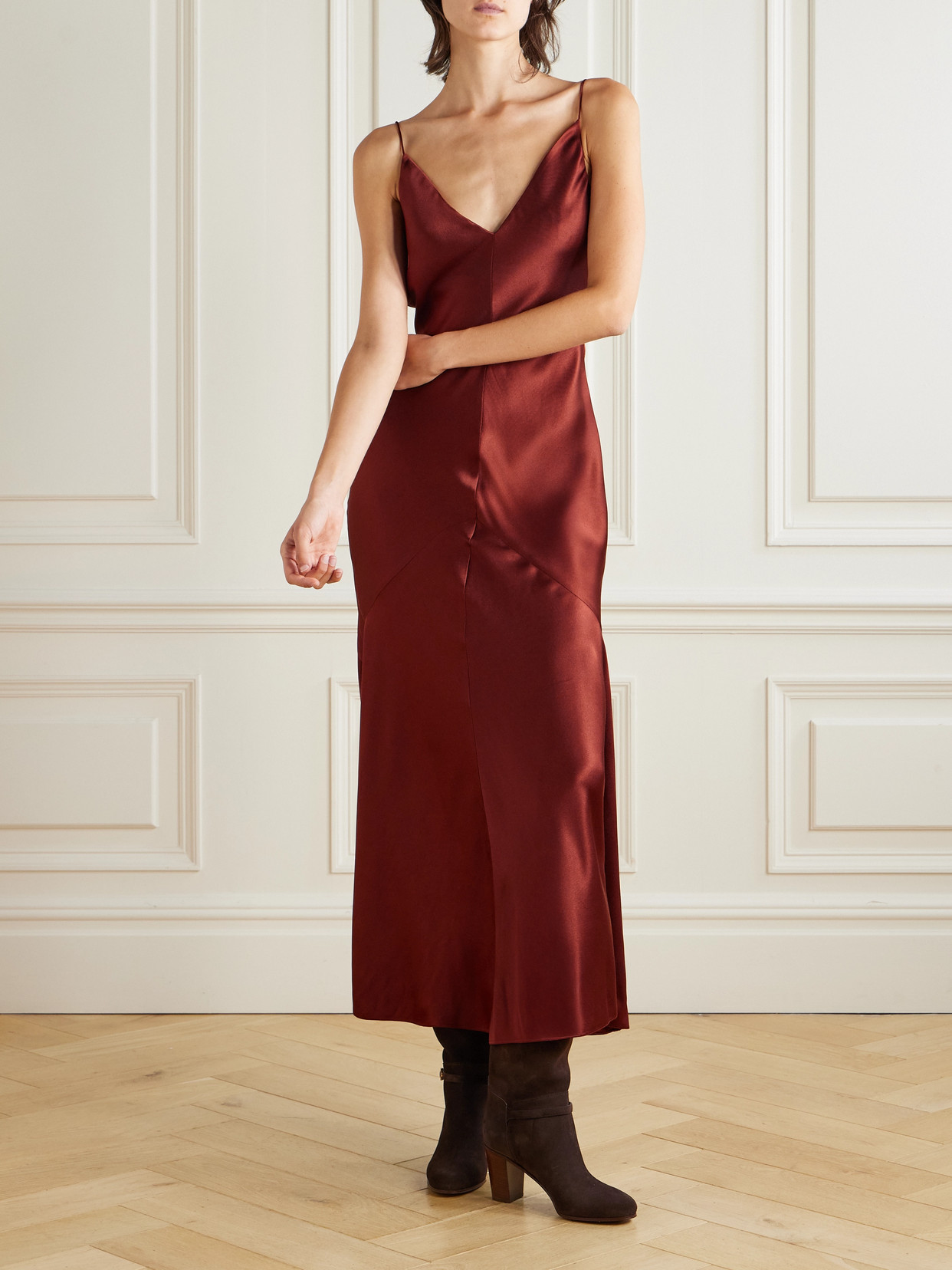 Gabriela Hearst Brigita Dress In Burnt Sienna Double Satin In Brown