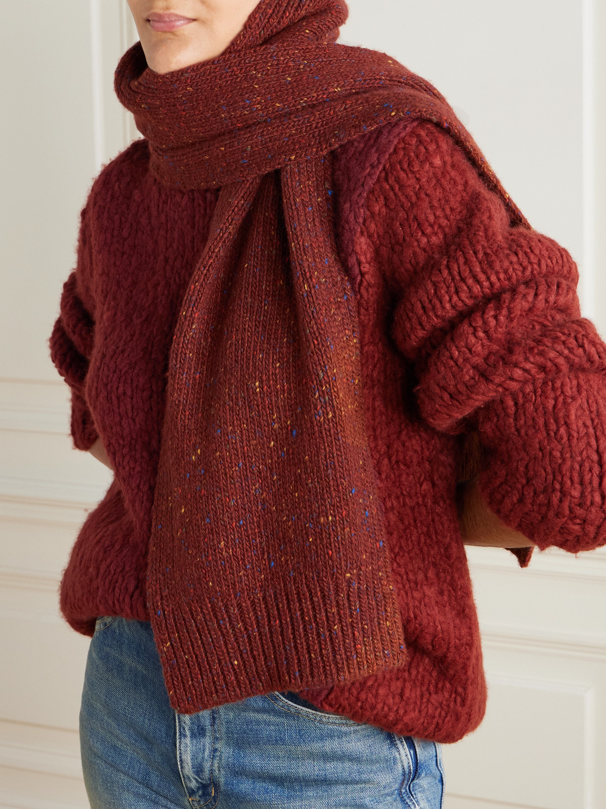 Gabriela Hearst Fokestone Ribbed Cashmere Scarf In Red