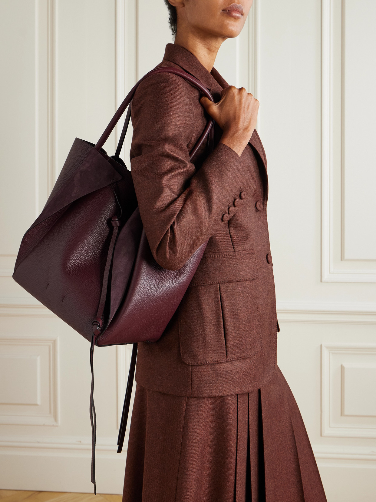Gabriela Hearst Marija Tasseled Suede-trimmed Leather Tote In Burgundy