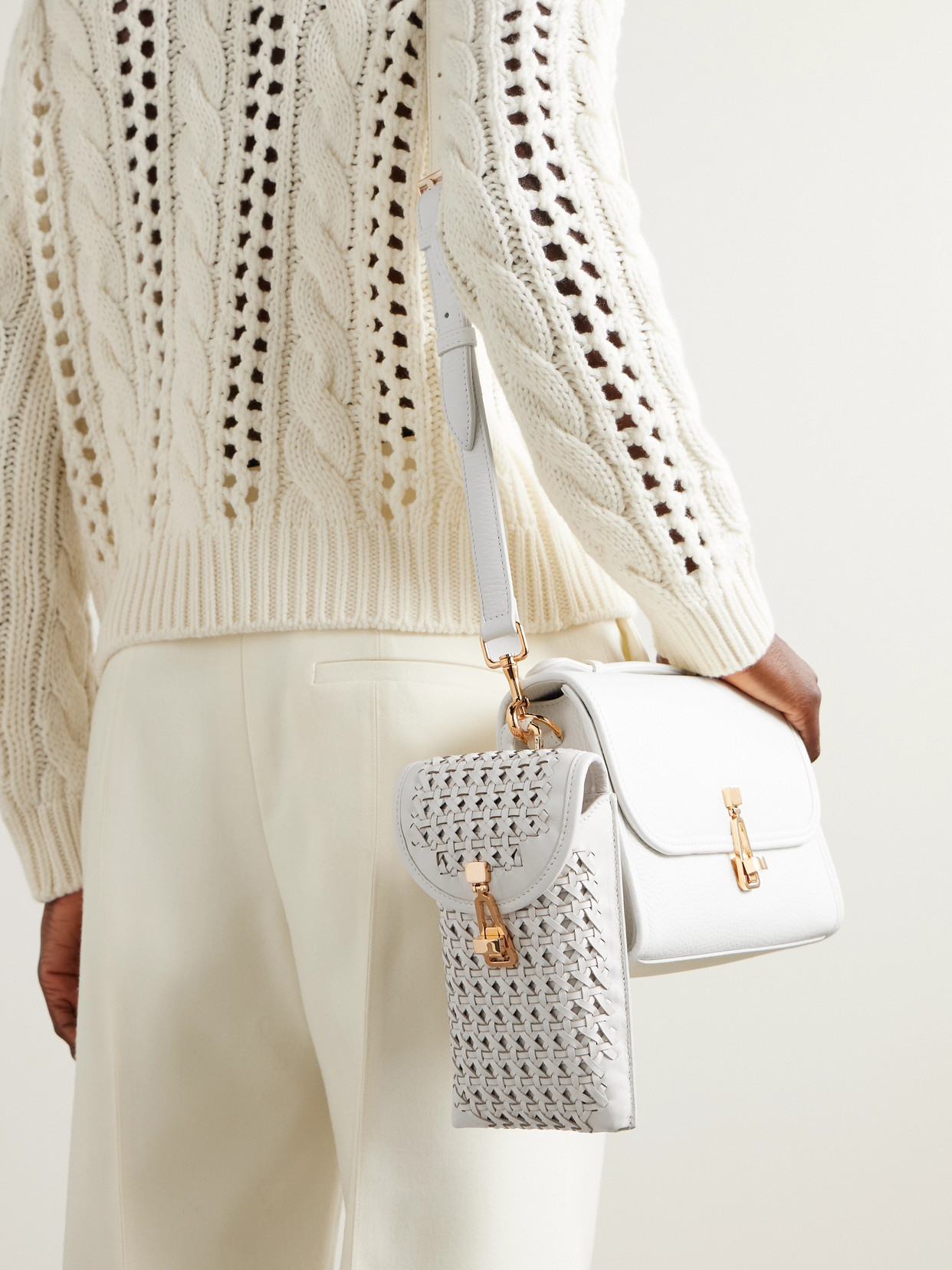 Gabriela Hearst Woven Leather Sunglasses Pouch In White