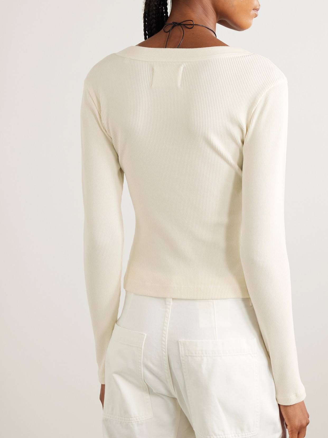Citizen Of Humanity Varra Ribbed Jersey Henley Top In Neutral