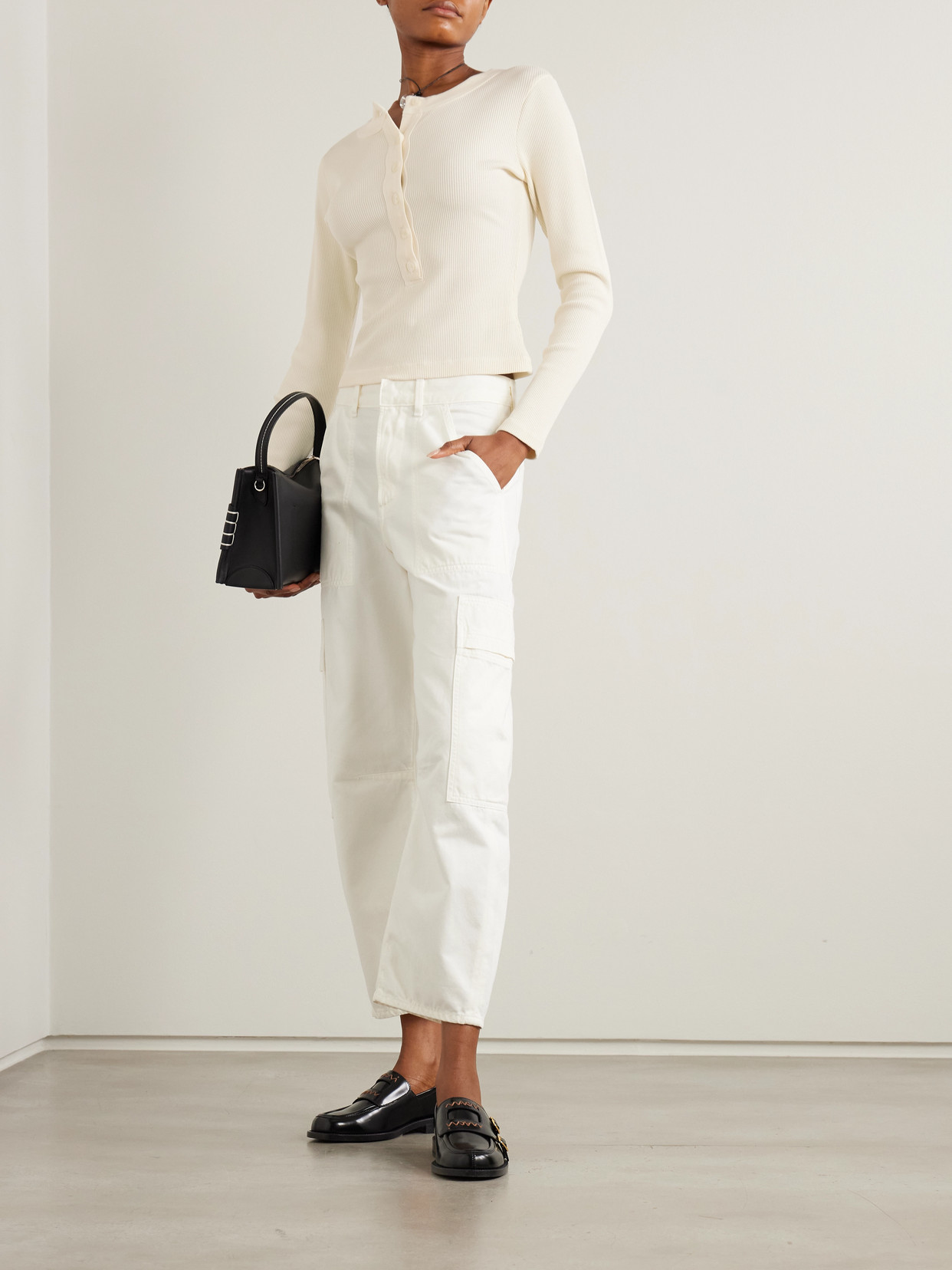 Citizen Of Humanity Varra Ribbed Jersey Henley Top In Neutral