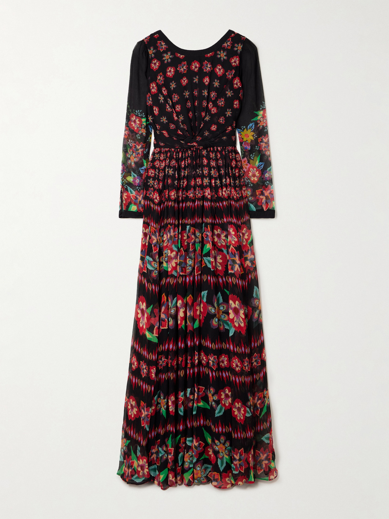 Saloni Blythe-b Knotted Floral-print Crinkled Silk-blend Chiffon Gown In Multi